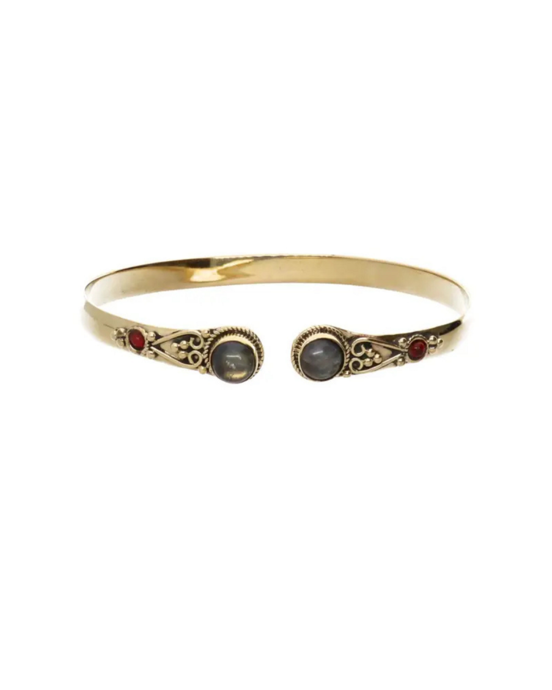 PULSERA DE BRONCE CON DOBLE LABRADORITA ROJA - 1