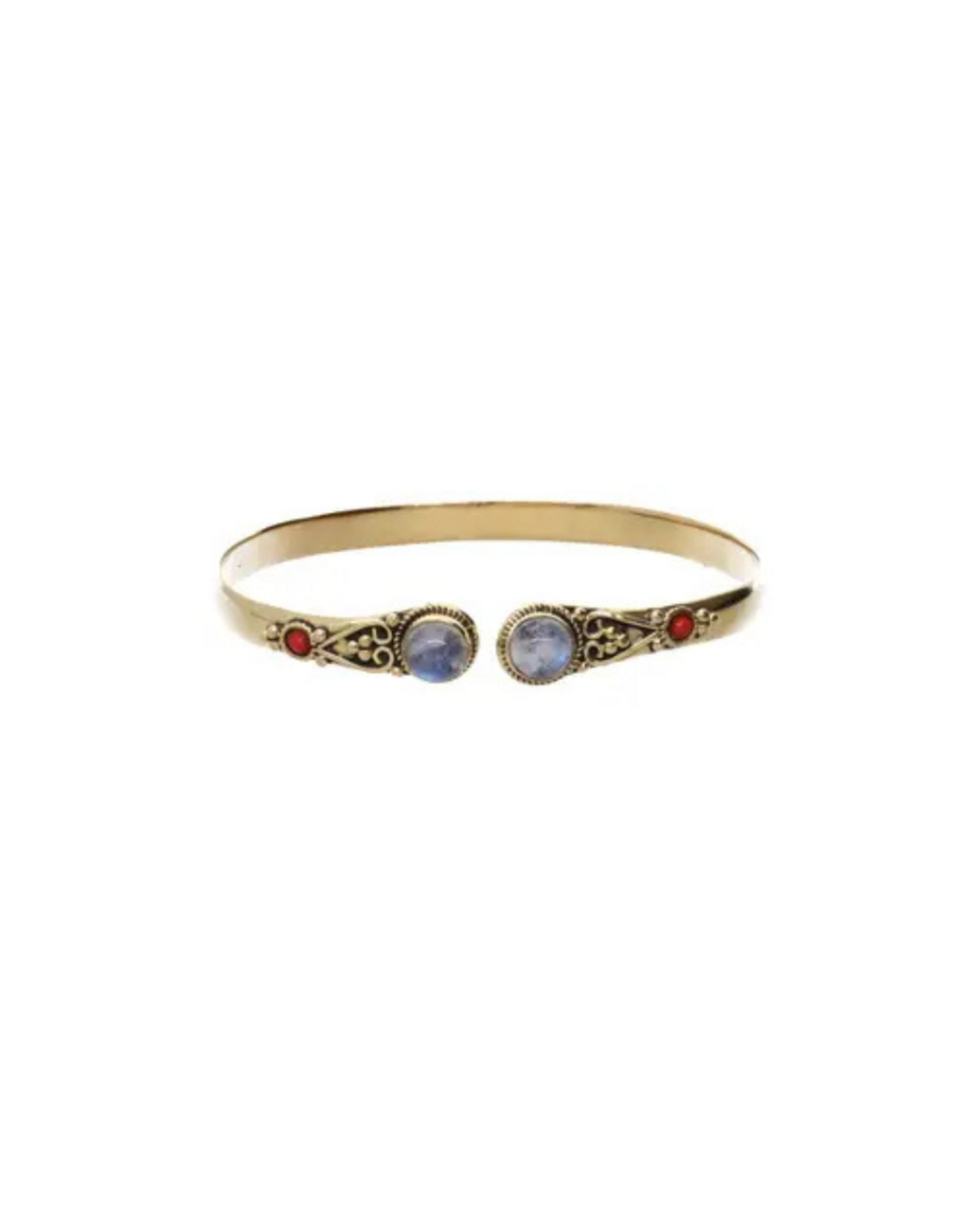 PULSERA DE BRONCE CON DOBLE PIEDRA LUNAR ROJA - 1