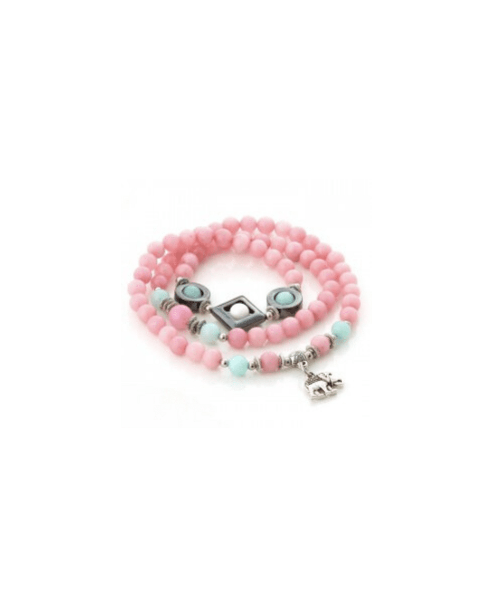 PULSERA MULTIVUELTAS ELEFANTE ROSA JADE - 1
