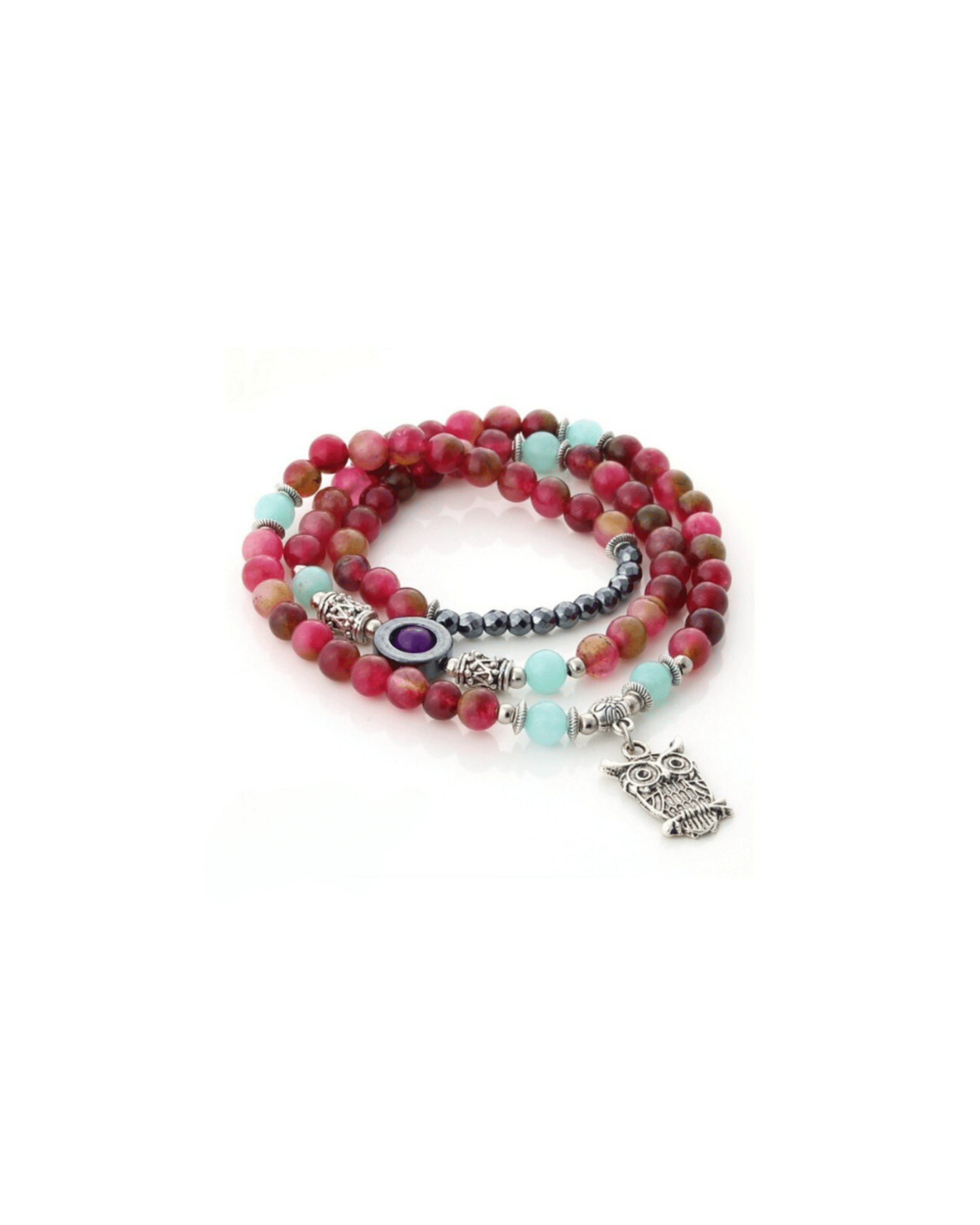 PULSERA BUHO 3 VUELTAS COLOR SANDIA JADE - 1